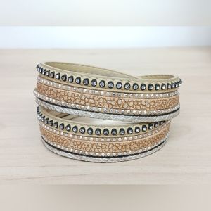 Plus-Size 23cm leather wrap bracelet cuff with magnetic clasp